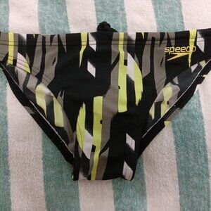 1" SPEEDO SWIM BRIEF, BLACK/YELLOW/GRAY, SIZE "S" (29"-30") (Pre-Owned) (*)